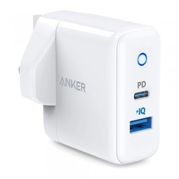 Anker A2626 PowerPort PD+2 33W PD + PIQ2.0 USB-C Wall Charger with LED Indicator Power Deliver Fast Charge - White