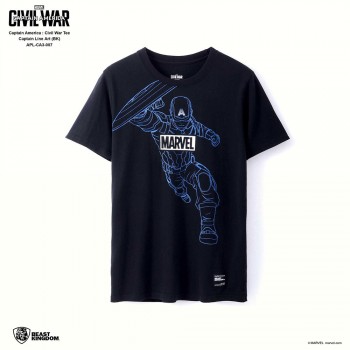 Marvel Captain America: Civil War Tee Captain Line Art Uniform - Black, Size L (APL-CA3-007)